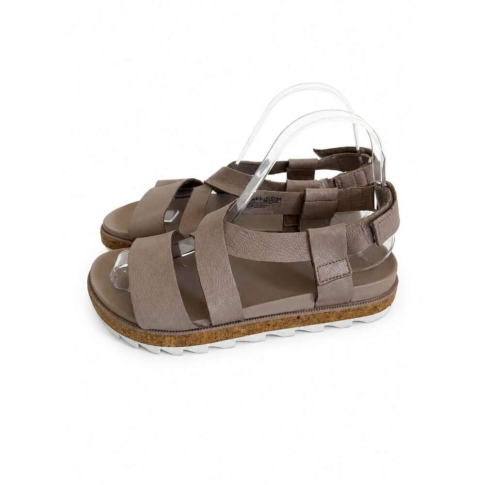 Sorel Women Roaming Strappy Sandal Taupe Leather Cork Platform Size 7.5